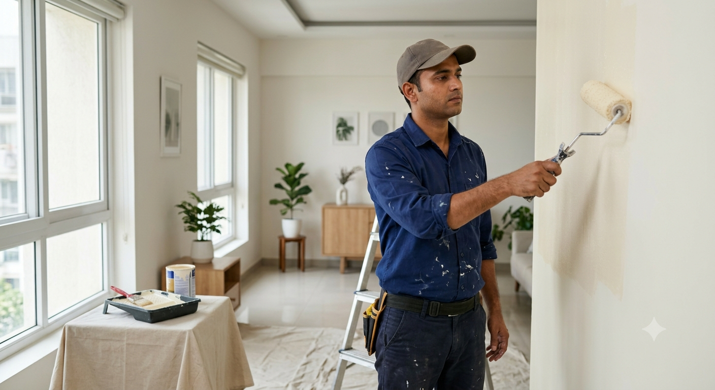 Professional painter working on a residential property